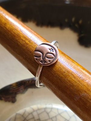 Mini Moon / Copper and Sterling Silver Ring Size 9 1/4