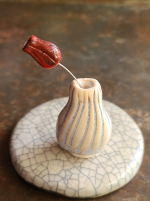 Tulip and Stripes / Ceramic Mini Vase & Flower