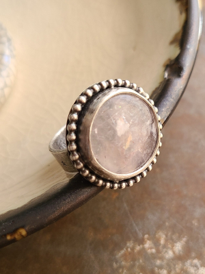 Pink Moon / Rose Quartz and Sterling Silver Adjustable Ring