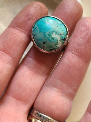Starry Skies / Turquoise and Sterling Ring Adjustable
