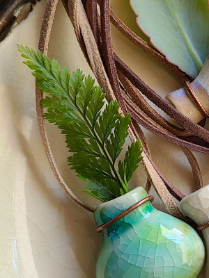 Mermaid / Ceramic and Copper Mini Vase Necklace