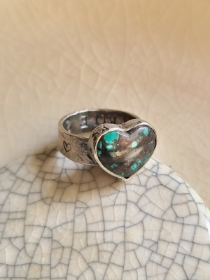 Reserved for Janet / Sweetheart / Turquoise Heart and Sterling Ring Adjustable