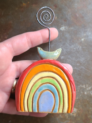 Rainbow & Bird / Ceramic and Copper Card/Photo Holder