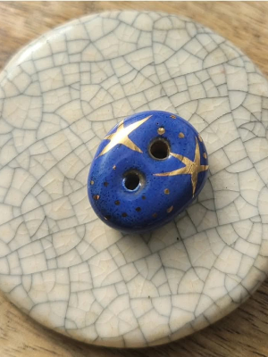 Indigo Dreams / Ceramic Button w/ Gold Luster