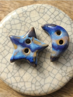 Moon & Star Blues / Ceramic Button Set