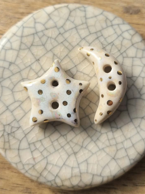 Clone of Moon & Star Sparkle / Ceramic Button Set w/ Gold Luster