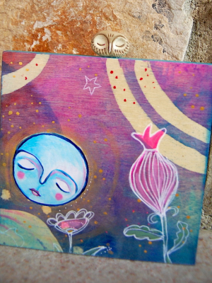 Full Moon Owl / Mixed Media Painting