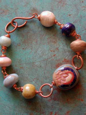 Lotus Gem / Double Sided Ceramic Bead and Copper Bracelet