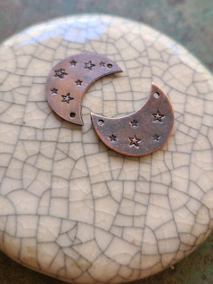 Moon and Stars / Stamped Copper Links