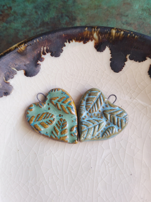 Feather Hearts / Ceramic Heart Pendant Made To Order