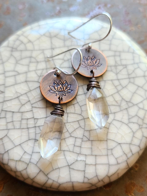 Reserved for Emily / Wild Lotus / Copper and Quartz Earrings