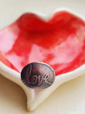 Love / Etched Copper Sterling Silver Ring