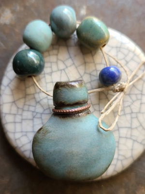 True Blue / Ceramic Pendant and Bead Set