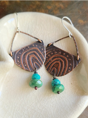 Reserved for Cathy M / Copper Rainbow / Etched Copper Earrings