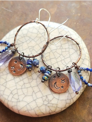 Midnight / Copper And Gemstone Earrings