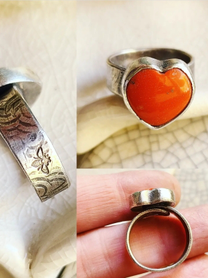 Reserved for Janet / Be Love / Orange Rosarita Heart and Sterling Ring Adjustable