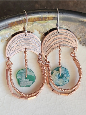 Roman Goddess / Copper & Roman Glass Earrings