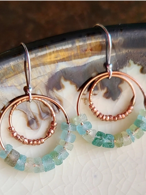 Oceans / Copper & Roman Glass Earrings