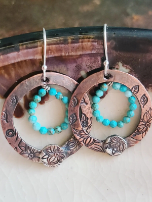 Spring Dream / Copper, Turquoise and Sterling Silver Earrings