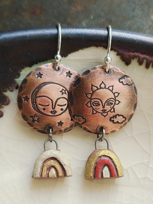 You Are The Sun & Moon / Copper, Ceramic and Sterling Silver Earrings