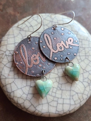 Love Is Love / Copper and Ceramic Earrings