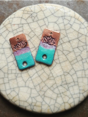 Lotus / Enameled Copper Charm Set