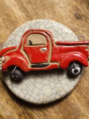 Reserved for Tracee / Ceramic Vintage Truck Pendant