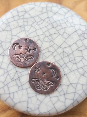 Moth & Moon / Copper Charm Pair