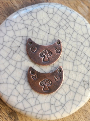 Mushroom / Copper Charm Pair