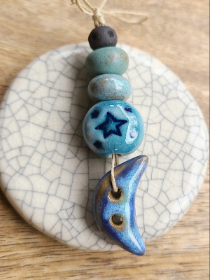 Blue Moon  / Ceramic Button & Bead Set